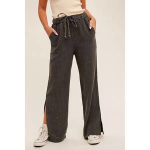 Hem & Thread Wide Leg Pants With Slits